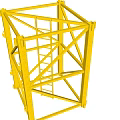 Yellow Metal Geometric Frame Structure With Interconnected Steel Beams For Industrial Use