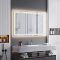 Modern Bathroom Interior Featuring Lighted Mirror Vanity Counter Toiletries And Towel