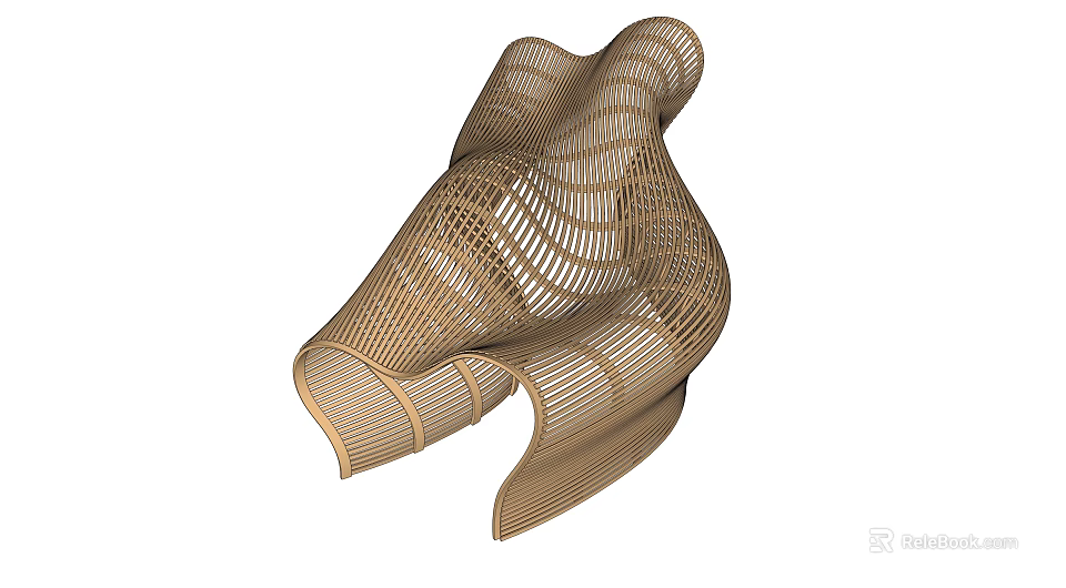 Modern Wooden Outdoor Pergola With Intricate Lattice Pattern And Curved Frame Design 3d model 