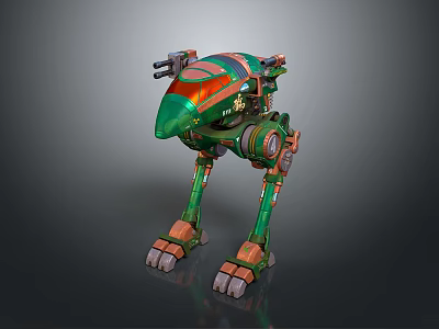 Game and Movie Character Green Orange Robot With Mechanical Legs Cockpit And Weaponry 3d model