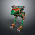 Game and Movie Character Green Orange Robot With Mechanical Legs Cockpit And Weaponry
