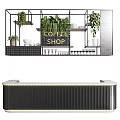 Modern Coffee Shop Bar Counter Design With Green Plants And Coffee Cups
