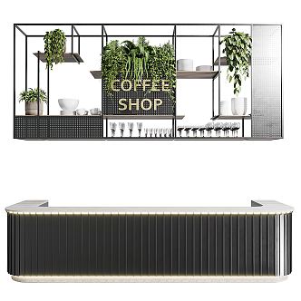 Modern Bar Counter Bar Counter Green Plant Ornaments Potted Plant Coffee Bar Counter Lifting Green Plant Rack 3d model