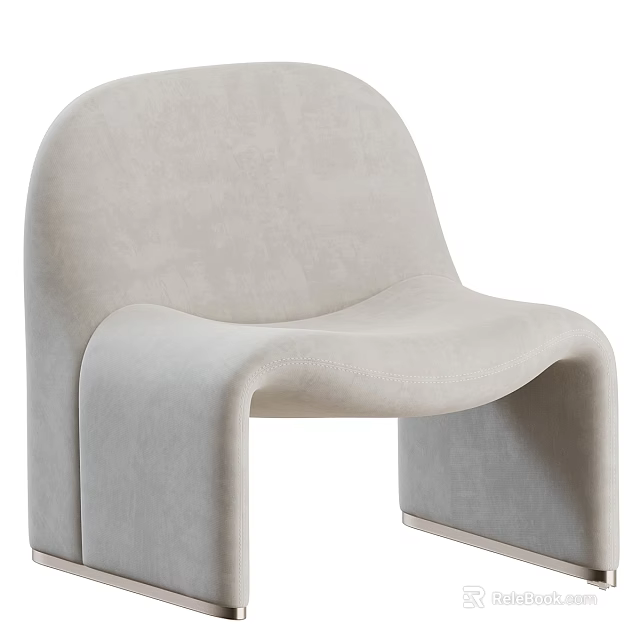Light Beige Upholstered Garden Decorative Chair With Curved Modern Design And Metal Legs 3d model 