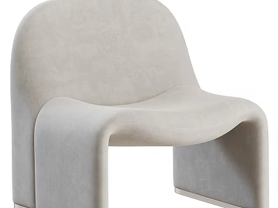 Light Beige Upholstered Garden Decorative Chair With Curved Modern Design And Metal Legs 3d model