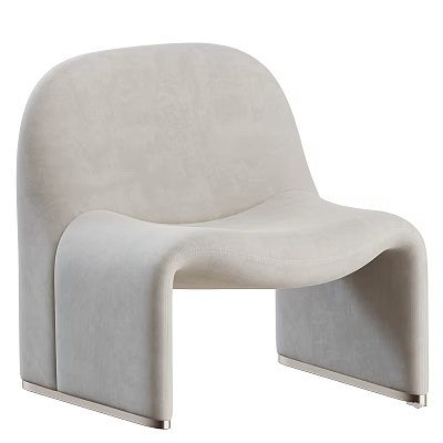 Light Beige Upholstered Garden Decorative Chair With Curved Modern Design And Metal Legs 3d model