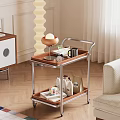 Modern Rolling Side Table with Wood Metal Frame Two Tier Tray Top for Living Room Decor