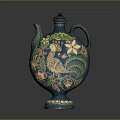 Ornate Blue Ceramic Furniture Accessory With Peacock And Floral Design Patterns