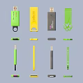 Colorful USB Flash Drives Green Yellow Black With Removable Caps And Straps For Data Storage