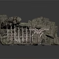 Rock Formation Scene Structure With Metal Arch Bridges And Support Columns