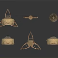 Vintage Industrial Metal Lamp Set With Three Tripod Stands And Round Shades