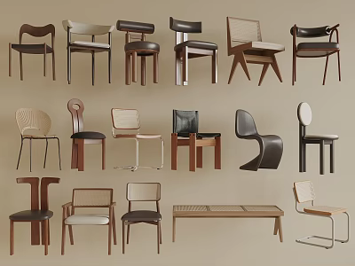 Various Modern Single Chairs With Wooden Frames Leather Upholstery And Diverse Designs 3d model