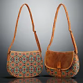 Two Stylish Shoulder Bags With Colorful Geometric Patterns And Brown Leather Details