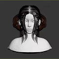 Game and Movie Character Hairstyle with Brown Double Buns and Front Hanging Strands