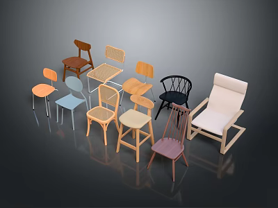 Furniture Collection of Various Style Chairs in Different Colors and Designs 3d model