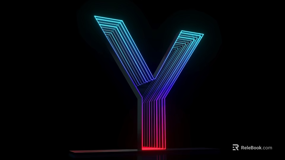 Glowing 3D Letter Y With Neon Color Gradient Light On Black Background 3d model 