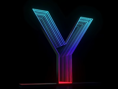 Glowing 3D Letter Y With Neon Color Gradient Light On Black Background 3d model