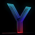 Glowing 3D Letter Y With Neon Color Gradient Light On Black Background