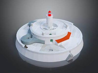 Scenic Lighthouse Landscape With White Lighthouse Red Top Circular Base Orange Section And Gray Elements 3d model
