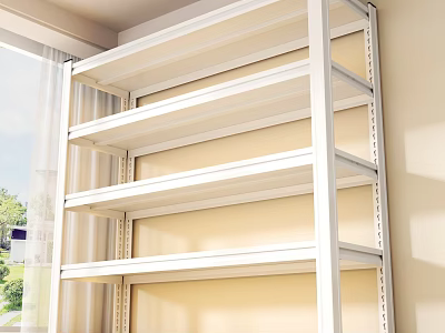 White Metal Multi layer Open Storage Shelving Unit For Indoor Organizing 3d model