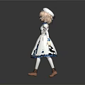 3D Model Of Standing Nurse Character With Pink Hair White Cap And Blue Trimmed Dress
