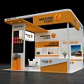 Modern WAZAM Exhibition Booth With Orange White Design Display Panels And Reception Tables
