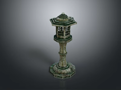 Traditional Stone Lantern Furniture with Intricate Carving and Grille Windows for Garden Outdoor Decoration 3d model