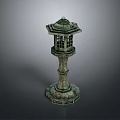 Traditional Stone Lantern Furniture with Intricate Carving and Grille Windows for Garden Outdoor Decoration