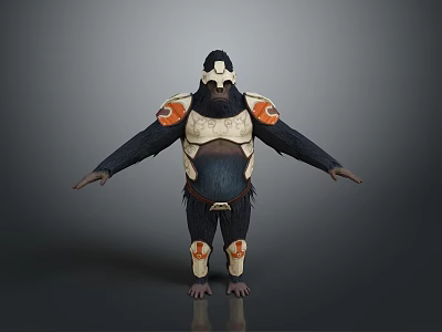Warrior Gorilla Character In White Dark Armor With Orange Accents And Outstretched Arms 3d model