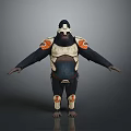 Warrior Gorilla Character In White Dark Armor With Orange Accents And Outstretched Arms
