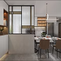 Modern Living Dining Room Interior With Chandelier Large Window Sofa And Decorative Plant