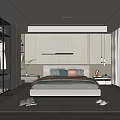Modern Minimalist Bedroom Interior Design With Bed Pillows Nightstands Ambient Lighting And City View Window