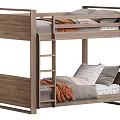 Modern Wooden Bunk Bed With Ladder Gray Bedding And Orange Blankets