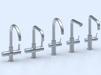 Different Styles Modern Stainless Steel Faucets With Curved Spouts And Handles 3d model