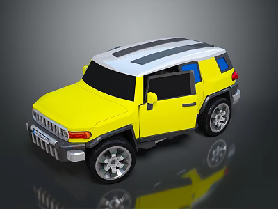 Yellow Stylish Toy Car SUV Style With White Roof Black Windows And Silver Wheels 3d model