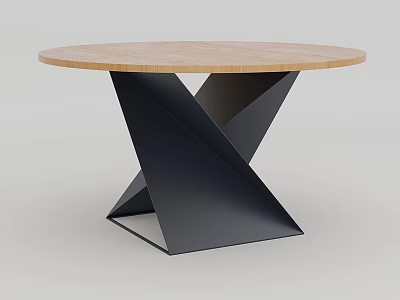 Modern Round Dining Table With Wooden Top And Black Geometric Legs 3d model