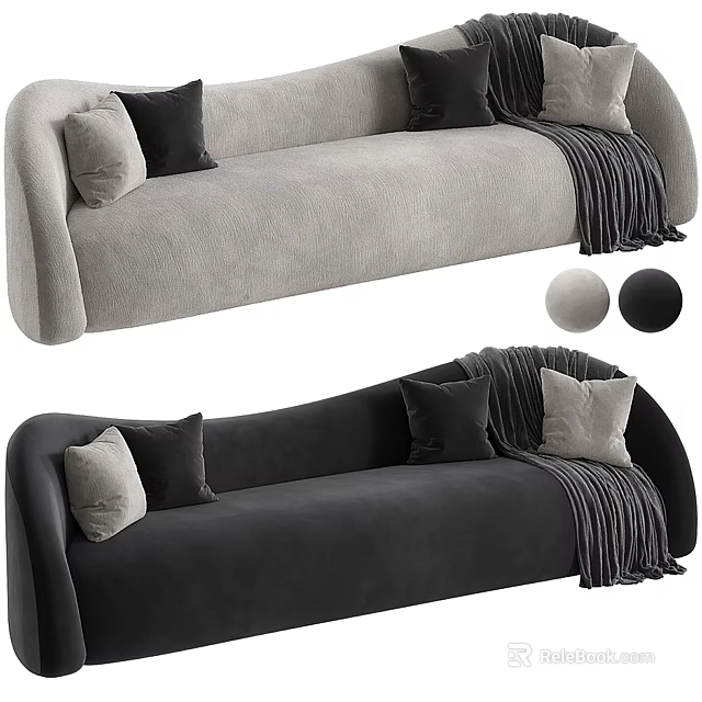 Modern Multi Person Sofa with Light Dark Gray Upholstery Pillows and Blanket 3d model 