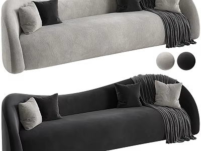 Modern Multi Person Sofa with Light Dark Gray Upholstery Pillows and Blanket 3d model