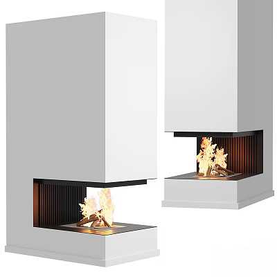 Elegant Modern White Fireplace Design With Sleek Structure And Burning Flames 3d model