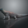 Highly Detailed Lizard With Blue Head And Red Gray Scales On Dark Surface