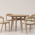 Modern Wooden Round Dining Table Set With Four Light Upholstered Chairs 3d model