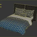 Modern Double Bed With Grey Upholstered Headboard And Blue White Geometric Pattern Comforter 3d model