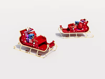 Vibrant Red Christmas Sleighs With Colorful Gift Boxes And Star Ornaments 3d model