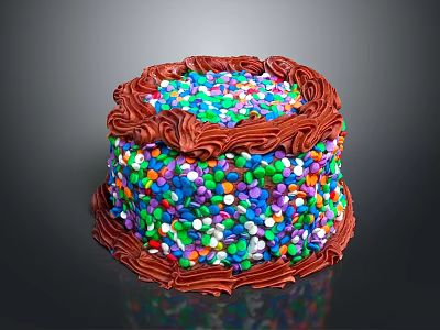 Delicious Round Chocolate Cake With Rich Frosting And Colorful Sprinkles 3d model