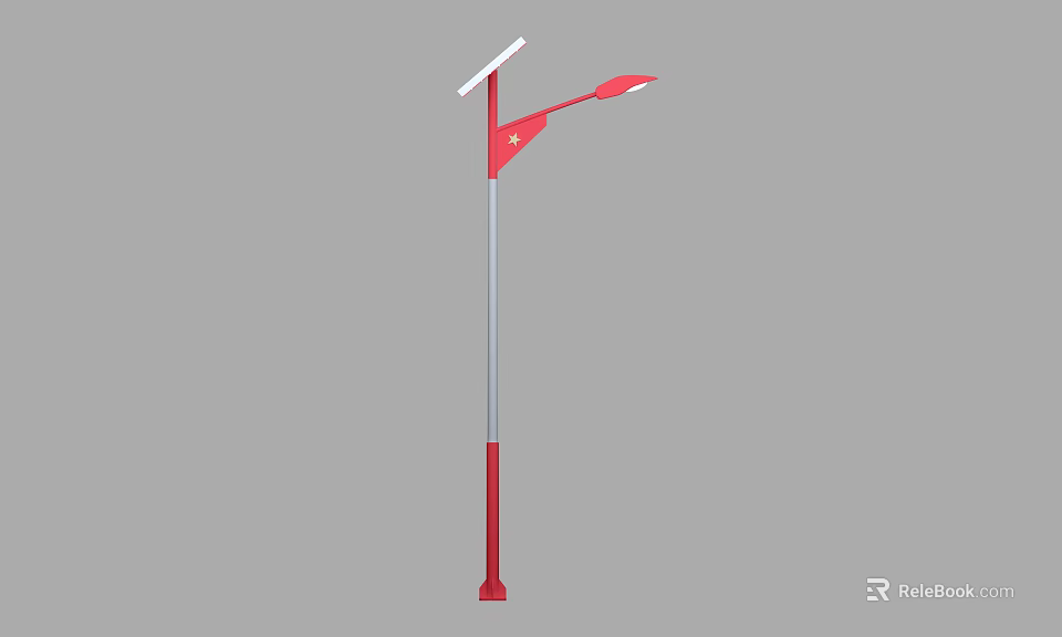 Solar Powered Outdoor Light With Red And Silver Pole For Street Lighting 3d model 
