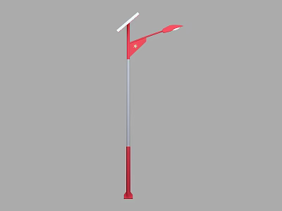 Solar Powered Outdoor Light With Red And Silver Pole For Street Lighting 3d model