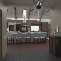 Modern Restaurant With Wooden Trussed Ceiling Large Windows Open Space Bar Counter And Comfortable Seating