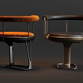 Modern Round Upholstered Single Chair With Polished Metal Frame For Luxury Contemporary Home Lounge Space