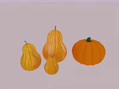 Fresh Vegetable Pumpkins in Vibrant Yellow and Orange Different Sizes 3d model