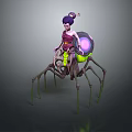 Purple Haired Character Riding On Spider Like Creature With Green Legs And Glowing Purple Back